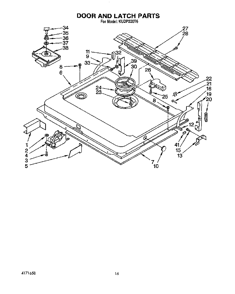 DOOR AND LATCH Diagram and Parts List for KUDP220T6  KitchenAid Dishwasher