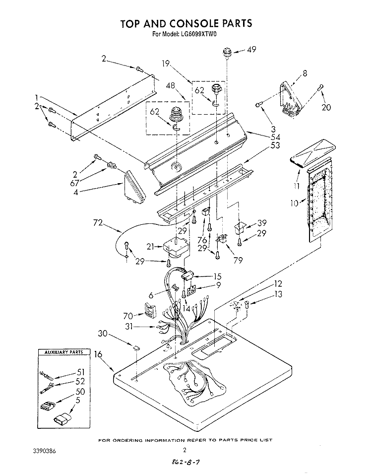 TOP AND CONSOLE , LITERATURE AND OPTIONAL Diagram and Parts List for LG6099XTW0  Whirlpool Dryer
