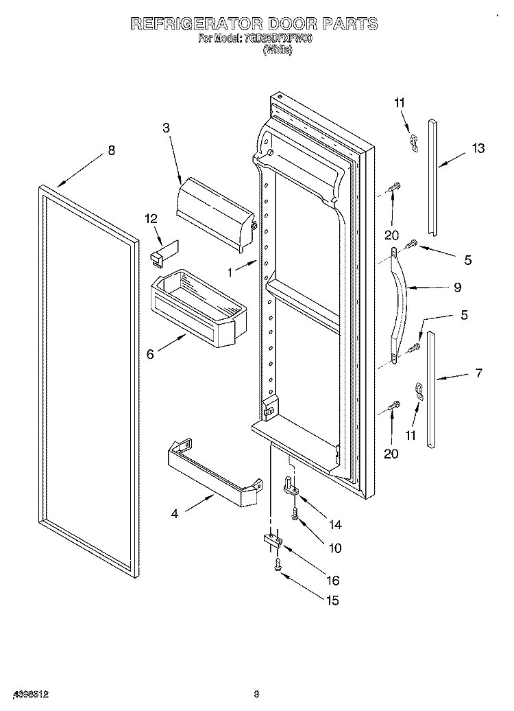 REFRIGERATOR DOOR Diagram and Parts List for 7GD25DFXFW00  Whirlpool Refrigerator