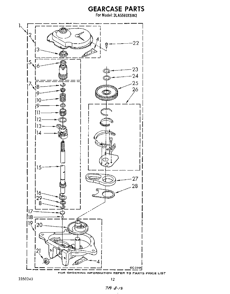 GEARCASE Diagram and Parts List for 3LA5580XSW2  Whirlpool Washer
