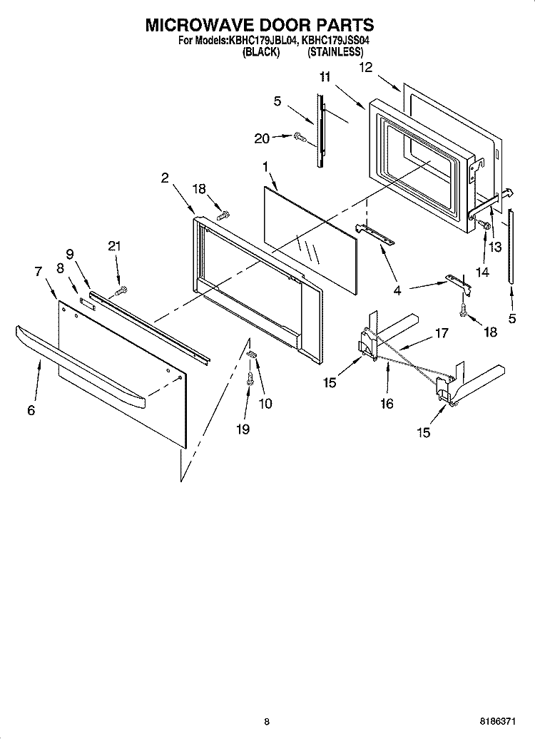 MICROWAVE DOOR PARTS, OPTIONAL PARTS Diagram and Parts List for KBHC179JBL04  KitchenAid Microwave Oven Combo
