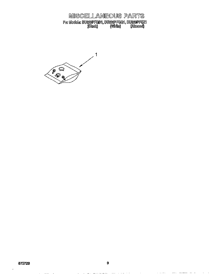 MISCELLANEOUS, LIT/OPTIONAL Diagram and Parts List for DU920PFGB1  Whirlpool Dishwasher