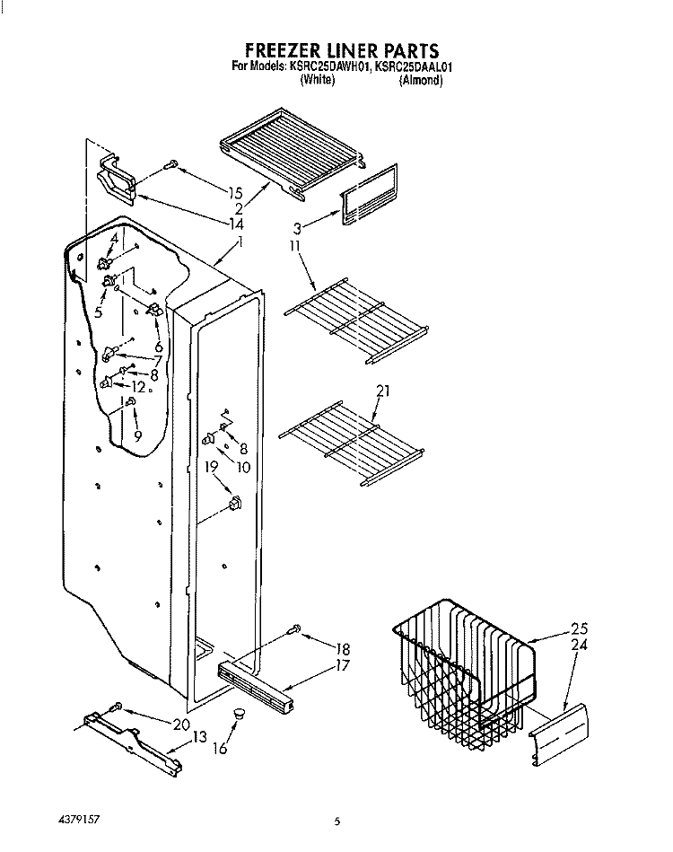FREEZER LINER Diagram and Parts List for KSRC25DAWH01  KitchenAid Refrigerator
