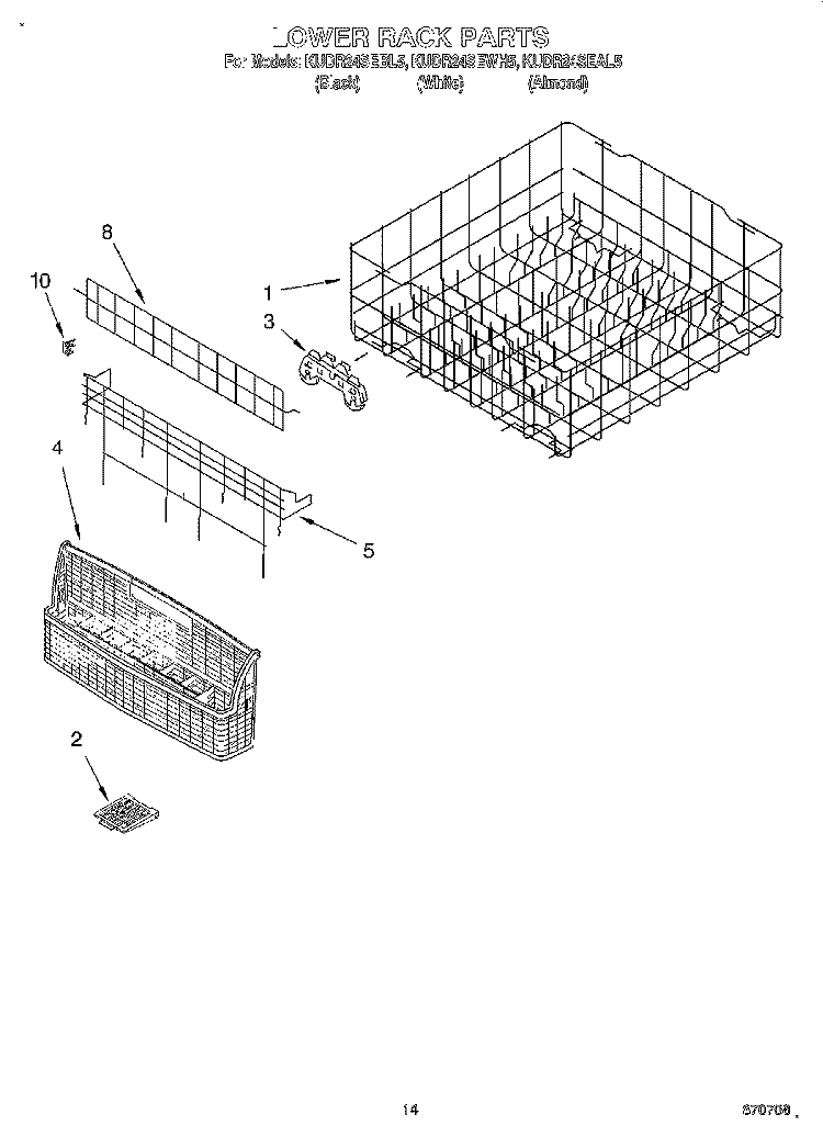LOWER RACK Diagram and Parts List for KUDR24SEBL5  KitchenAid Dishwasher