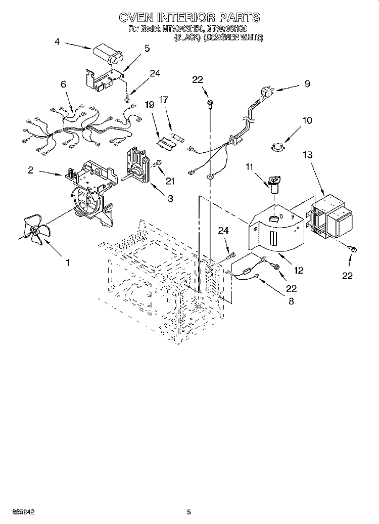 OVEN INTERIOR Diagram and Parts List for MT3070SHB0  Whirlpool Microwave