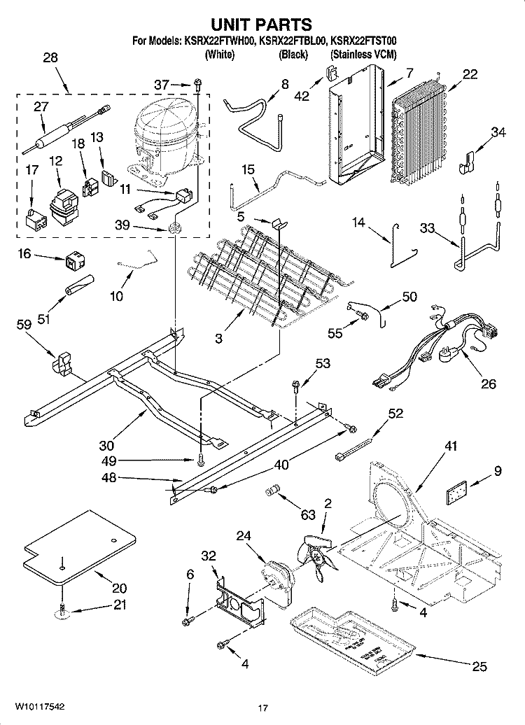 UNIT PARTS Diagram and Parts List for KSRX22FTWH00  KitchenAid Refrigerator