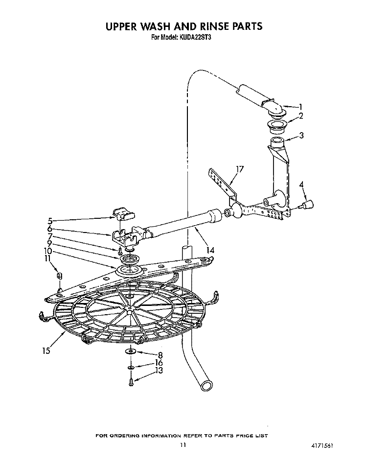 UPPER WASH AND RINSE Diagram and Parts List for KUDA22ST3  KitchenAid Dishwasher
