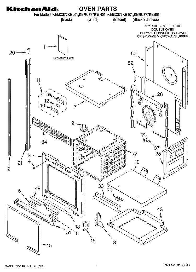 OVEN PARTS Diagram and Parts List for KEMC377KWH01  KitchenAid Microwave Oven Combo