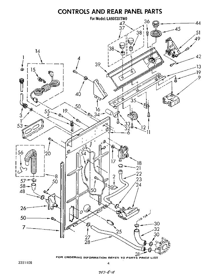 CONTROLS AND REAR PANEL Diagram and Parts List for LA6053XTF0  Whirlpool Washer