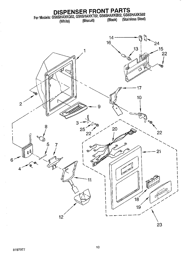 DISPENSER FRONT Diagram and Parts List for GS6SHAXKB02  Whirlpool Refrigerator
