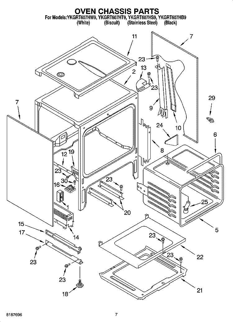OVEN CHASSIS PARTS Diagram and Parts List for YKGRT607HT9  KitchenAid Range