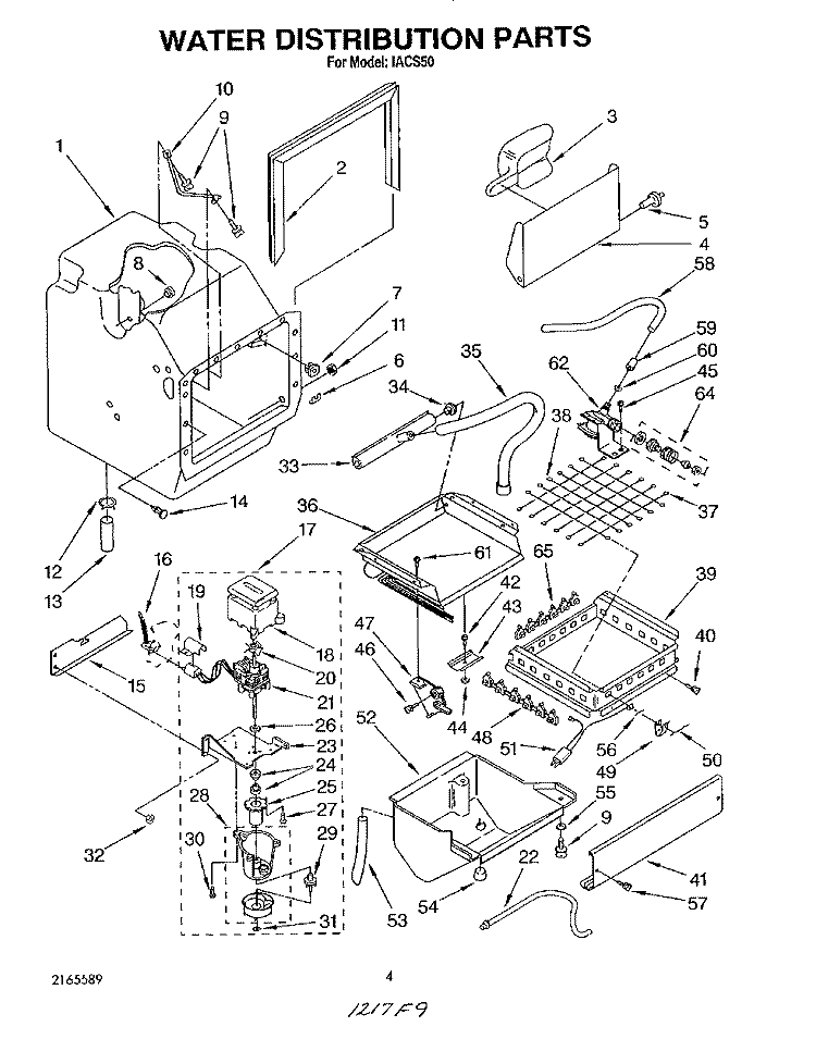 WATER DISTRIBUTION Diagram and Parts List for IACS50  Whirlpool Ice Maker