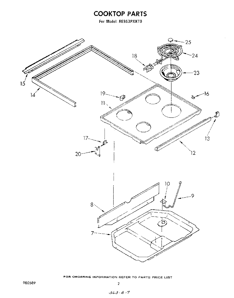 COOK TOP Diagram and Parts List for RE953PXKT0  Whirlpool Range