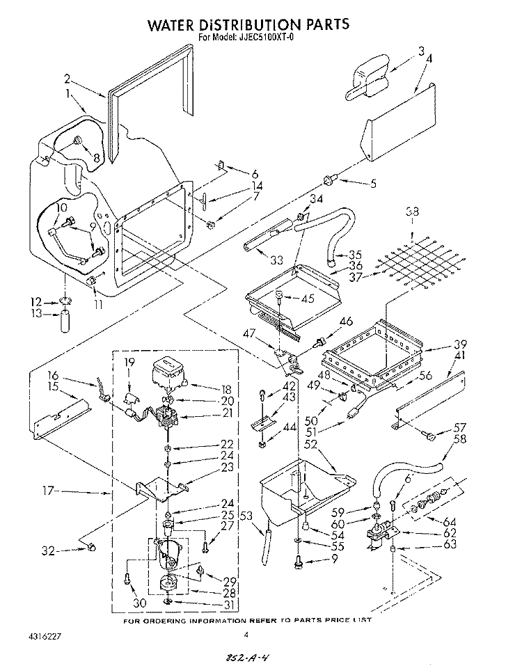 WATER DISTRIBUTION Diagram and Parts List for JJEC5100XT0  Whirlpool Ice Maker