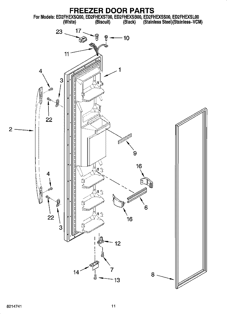 FREEZER DOOR PARTS Diagram and Parts List for ED2FHEXSL00  Whirlpool Refrigerator