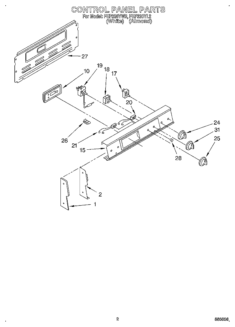 CONTROL PANEL Diagram and Parts List for FEP330YW2  Roper Range