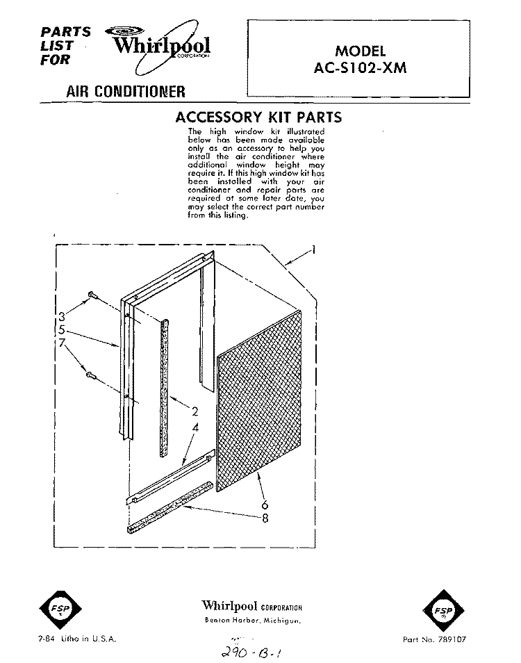 SECTION Diagram and Parts List for ACS102XM  Whirlpool Air Conditioner
