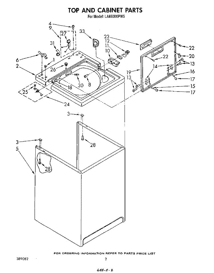 TOP AND CABINET, LITERATURE AND OPTIONAL Diagram and Parts List for LA6500XPW5  Whirlpool Washer