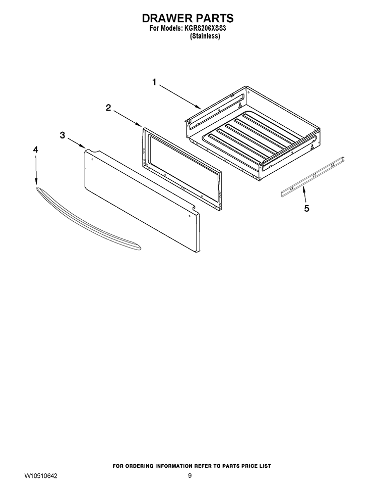 DRAWER PARTS Diagram and Parts List for KGRS206XSS3  KitchenAid Range