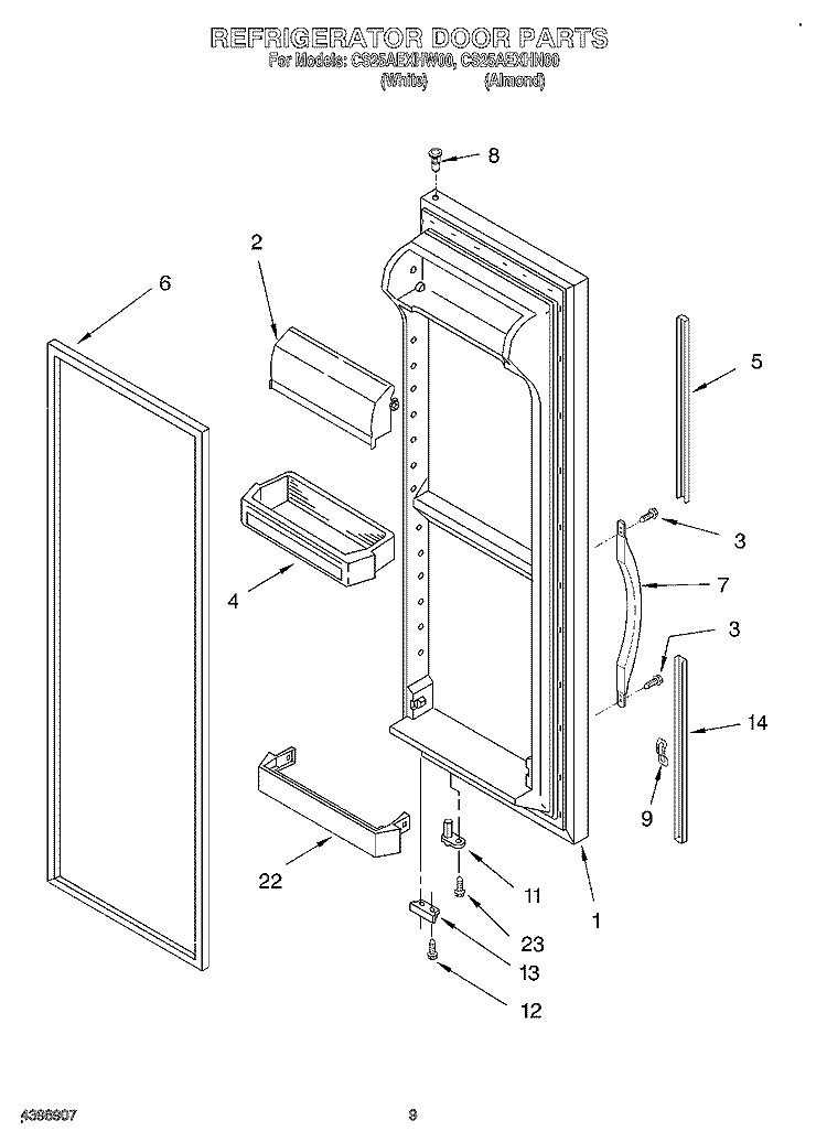 REFRIGERATOR DOOR Diagram and Parts List for CS25AEXHN00  Crosley Refrigerator