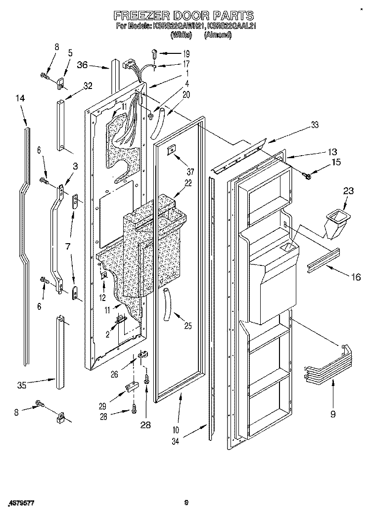 FREEZER DOOR Diagram and Parts List for KSRS22QAWH21  KitchenAid Refrigerator