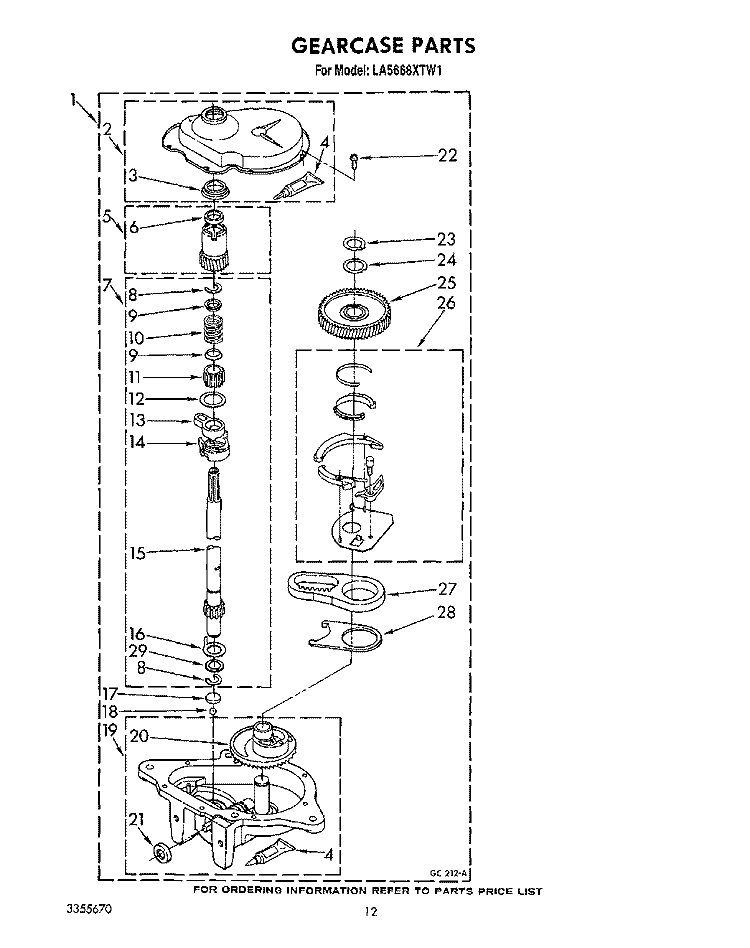 GEARCASE Diagram and Parts List for LA5668XTF1  Whirlpool Washer