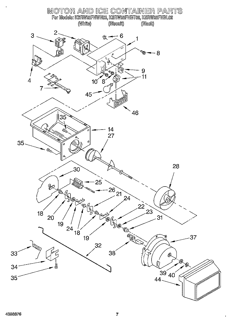 MOTOR AND ICE CONTAINER Diagram and Parts List for KSRW25FHBT02  KitchenAid Refrigerator