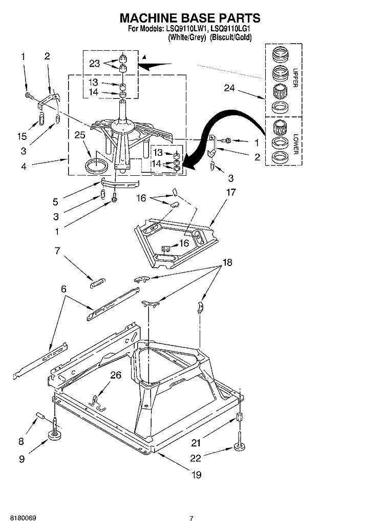 MACHINE BASE PARTS Diagram and Parts List for LSQ9110LG1  Whirlpool Washer