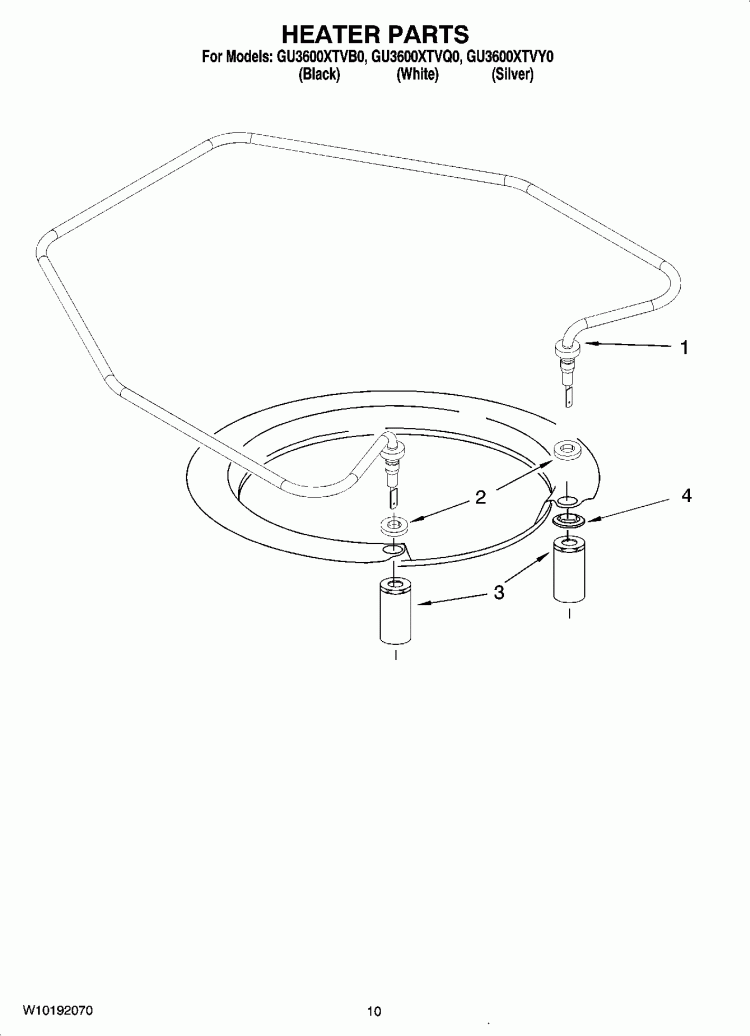 HEATER PARTS Diagram and Parts List for GU3600XTVQ0  Whirlpool Dishwasher