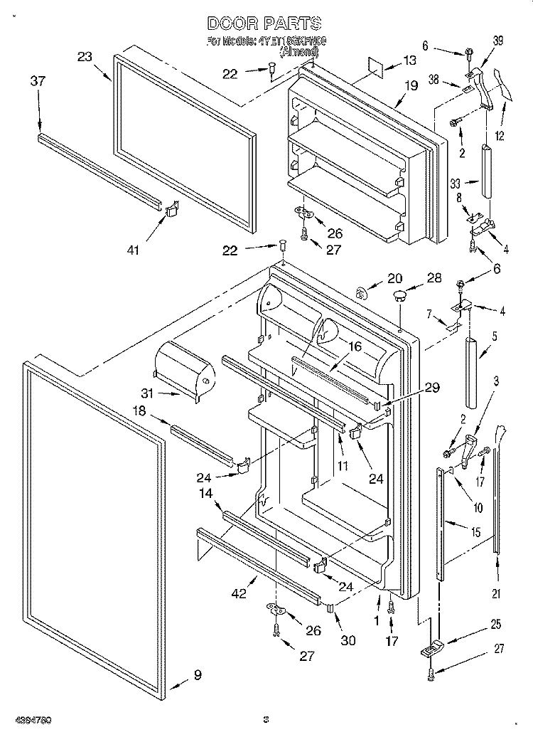 DOOR Diagram and Parts List for 4YET18GKFN00  Whirlpool Refrigerator