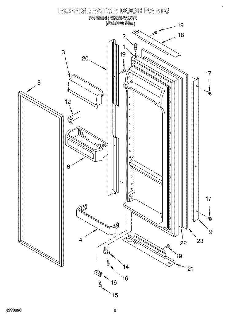 REFRIGERATOR DOOR Diagram and Parts List for GD25SFXHS04  Whirlpool Refrigerator