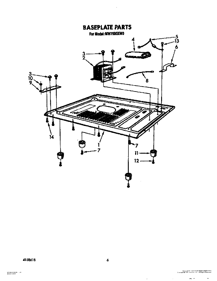 BASE PLATE Diagram and Parts List for MW7500XW0  Whirlpool Microwave