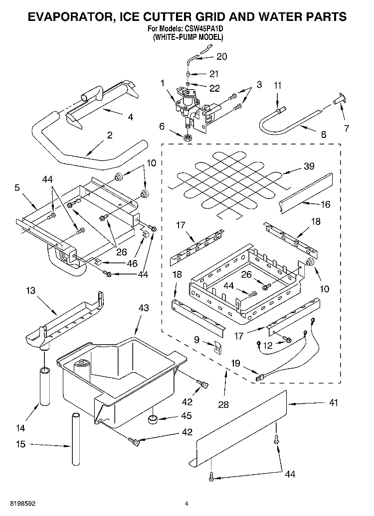EVAPORATOR ICE CUTTER GRID AND WATER PARTS Diagram and Parts List for CSW45PA1D  Whirlpool Ice Maker