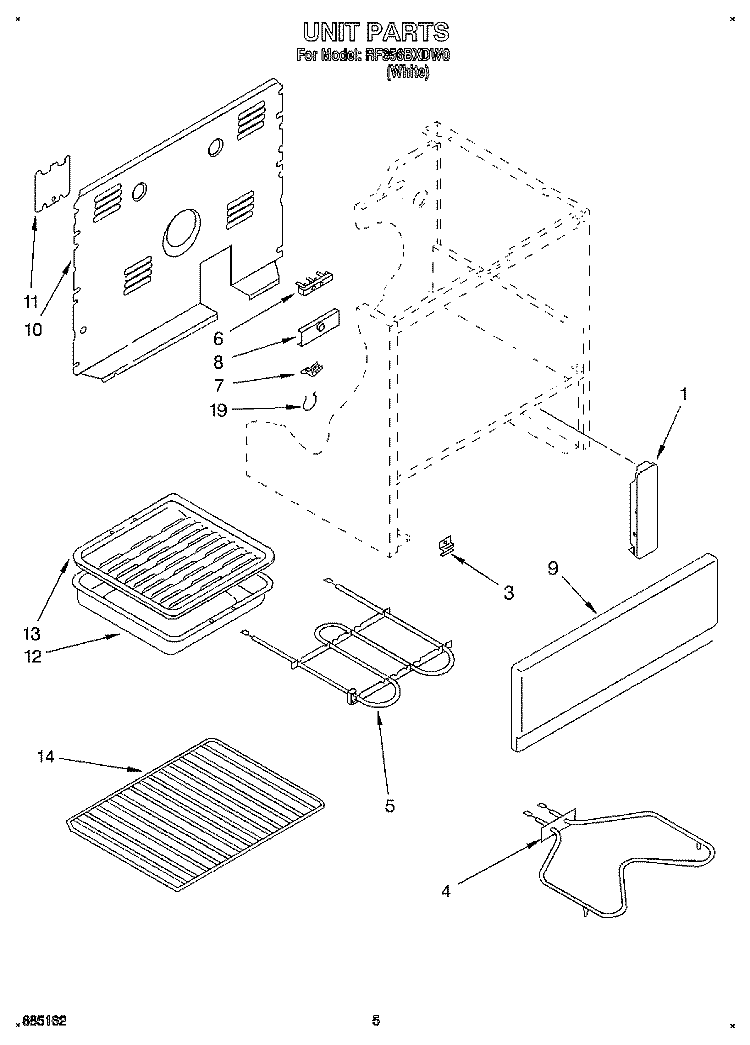UNIT Diagram and Parts List for RF356BXDW0  Whirlpool Range