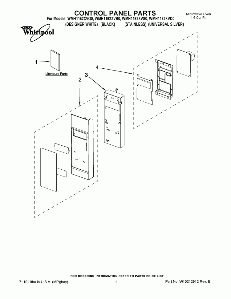 CONTROL PANEL PARTS Diagram and Parts List for WMH1162XVS0  Whirlpool Microwave