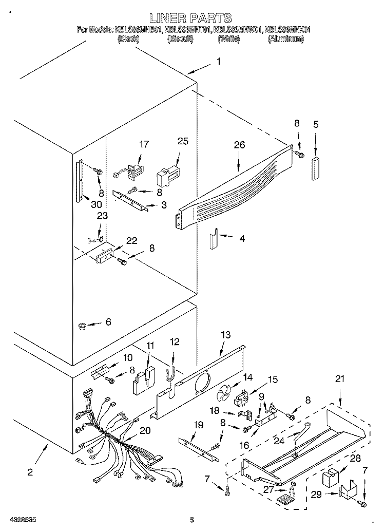 LINER Diagram and Parts List for KBLS36MHW01  KitchenAid Refrigerator
