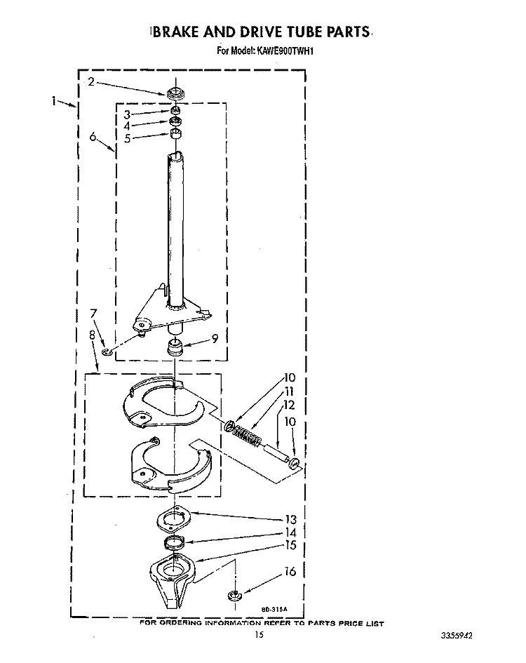 BRAKE AND DRIVE TUBE Diagram and Parts List for KAWE900TWH1  KitchenAid Washer