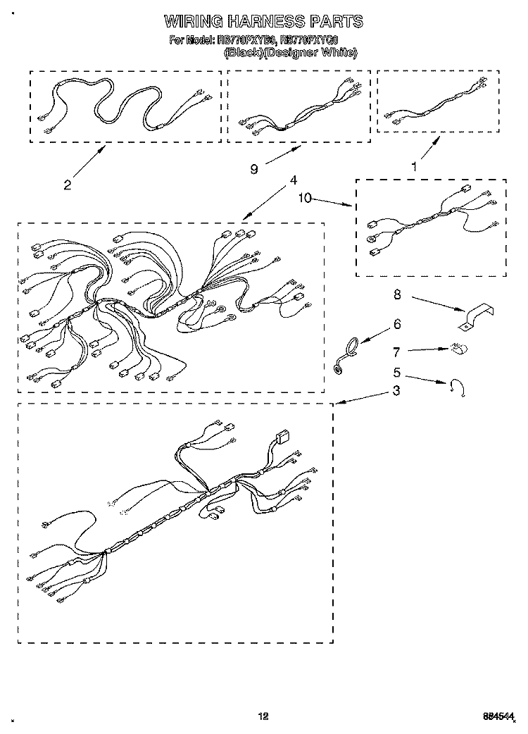 WIRING HARNESS Diagram and Parts List for RB770PXYB0  Whirlpool Wall Oven
