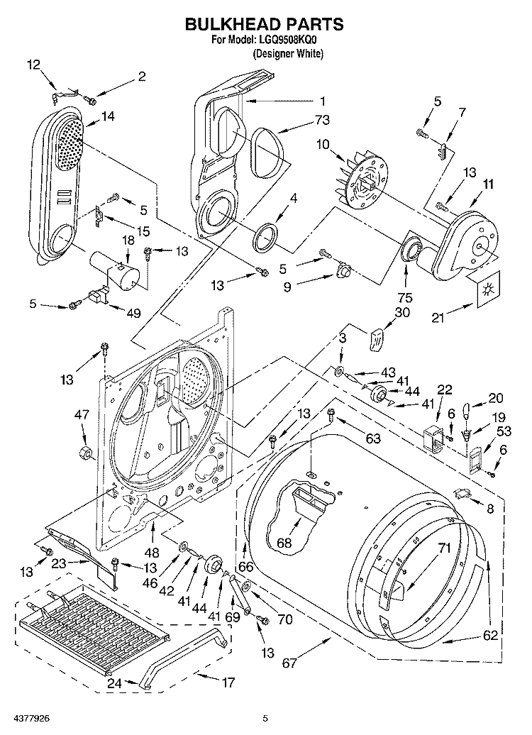 BULKHEAD Diagram and Parts List for LGQ9508KQ0  Whirlpool Dryer