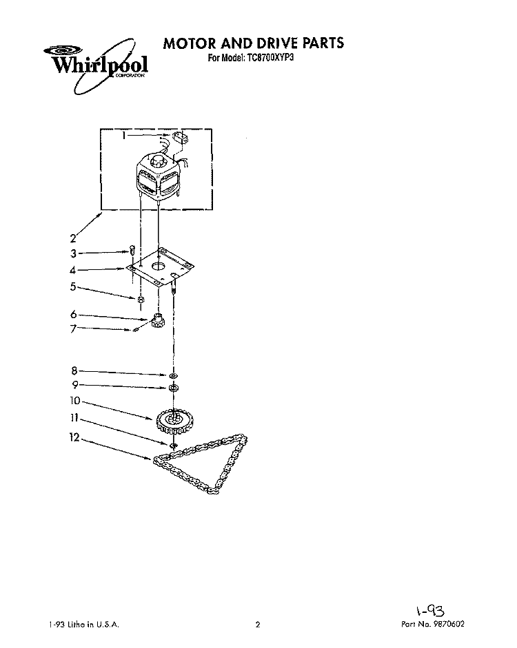 MOTOR AND DRIVE, LIT/OPTIONAL Diagram and Parts List for TC8700XYP3  Whirlpool Trash Compactor