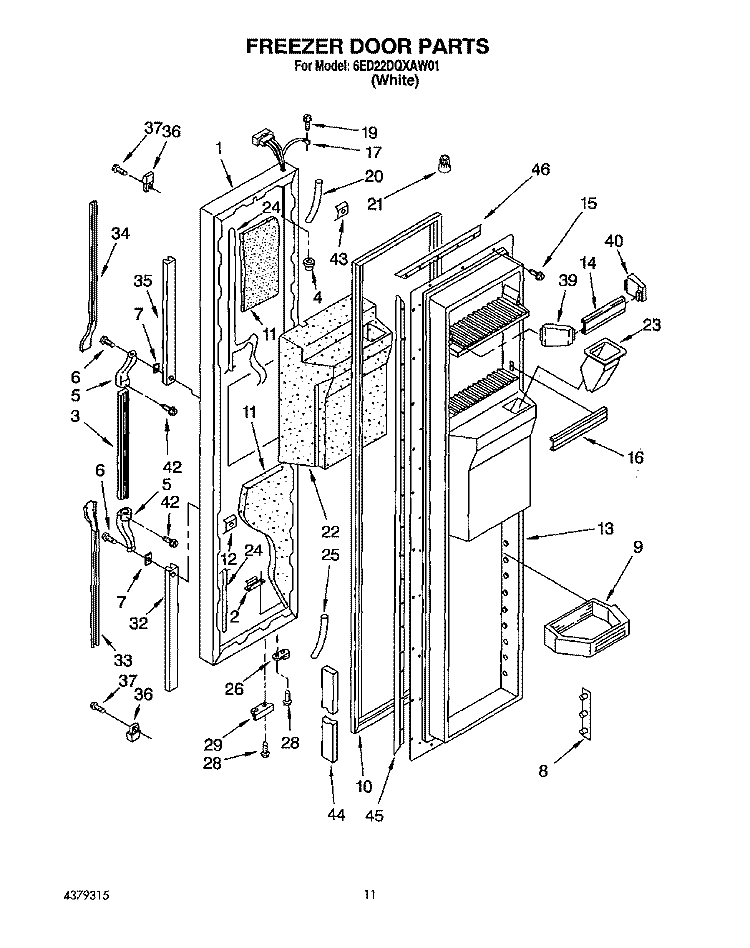 FREEZER DOOR Diagram and Parts List for 6ED22DQXAW01  Whirlpool Refrigerator