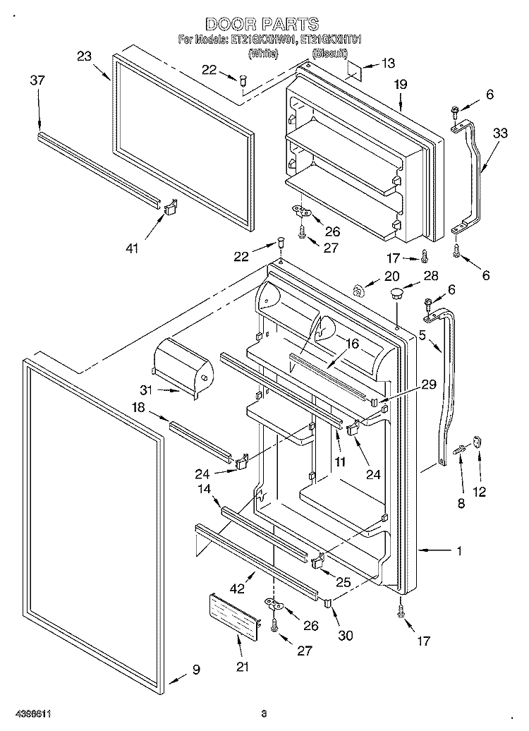 DOOR Diagram and Parts List for ET21GKXHT01  Whirlpool Refrigerator
