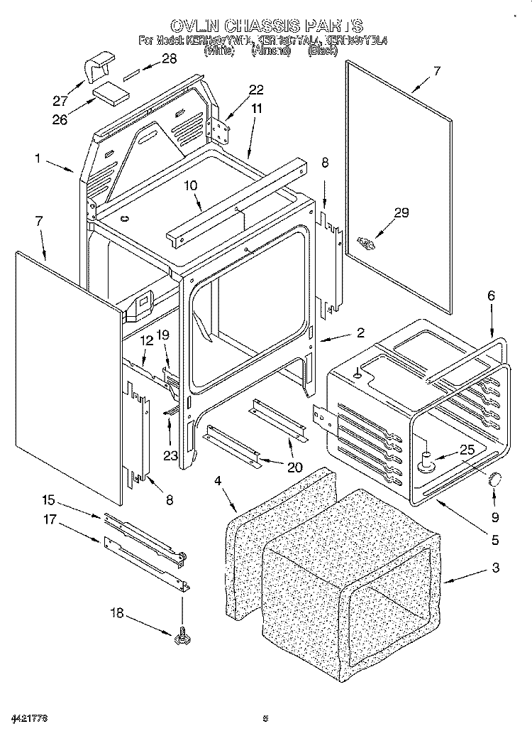 OVEN CHASSIS Diagram and Parts List for KERH507YAL4  KitchenAid Range