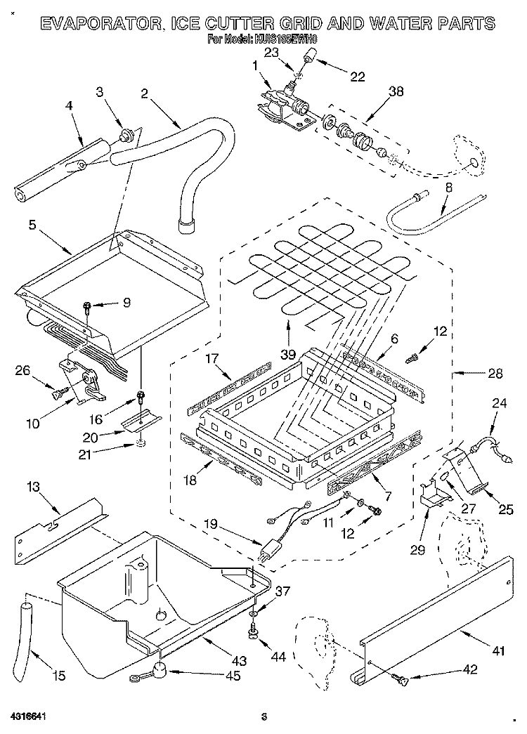 EVAPORATOR, ICE CUTTER GRID AND WATER Diagram and Parts List for KUIS185EWH0  KitchenAid Ice Maker