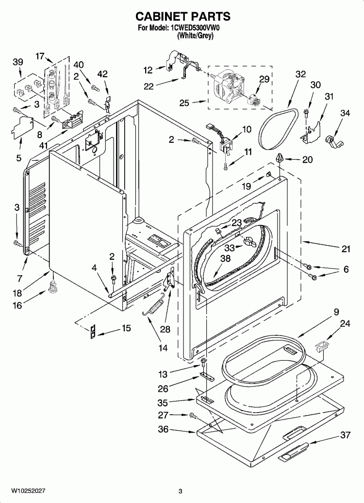 CABINET PARTS Diagram and Parts List for 1CWED5300VW0  Whirlpool Dryer