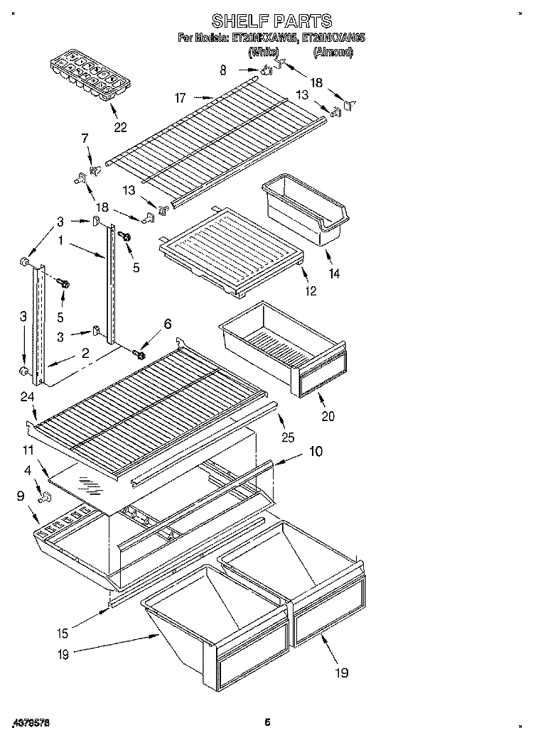 SHELF Diagram and Parts List for ET20NKXAW05  Whirlpool Refrigerator