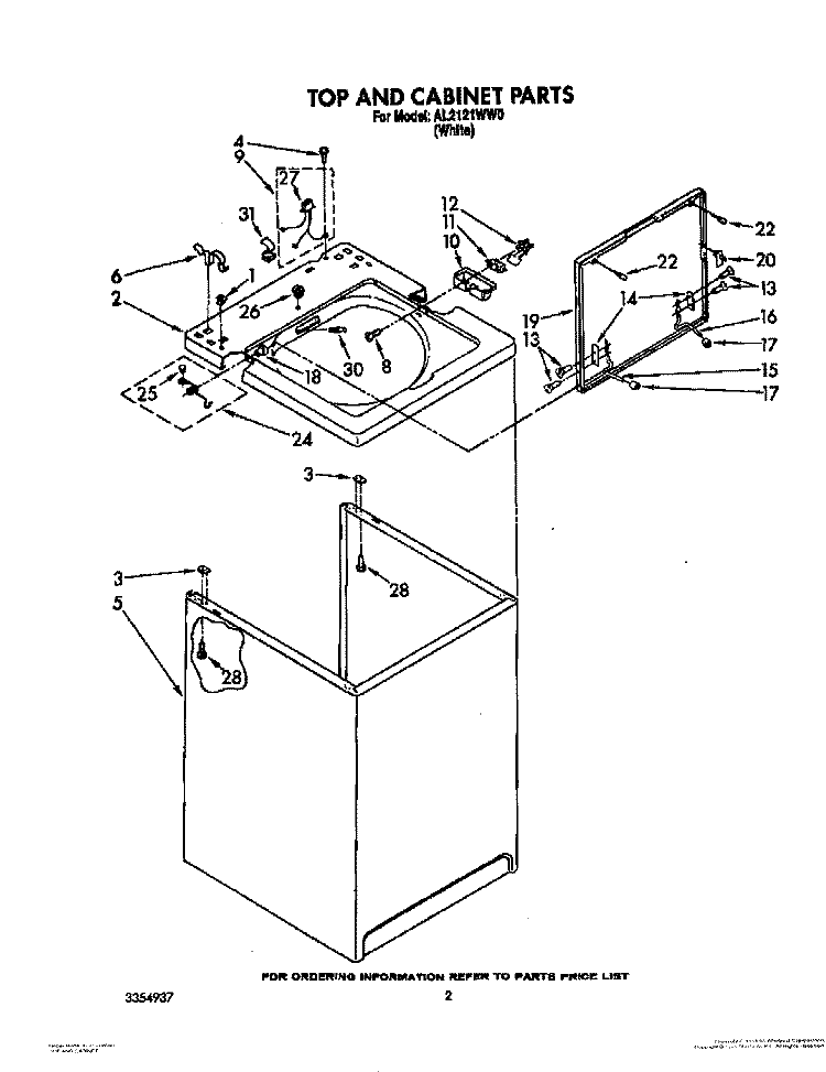 TOP AND CABINET, LITERATURE AND OPTIONAL Diagram and Parts List for AL2121WW0  Whirlpool Washer