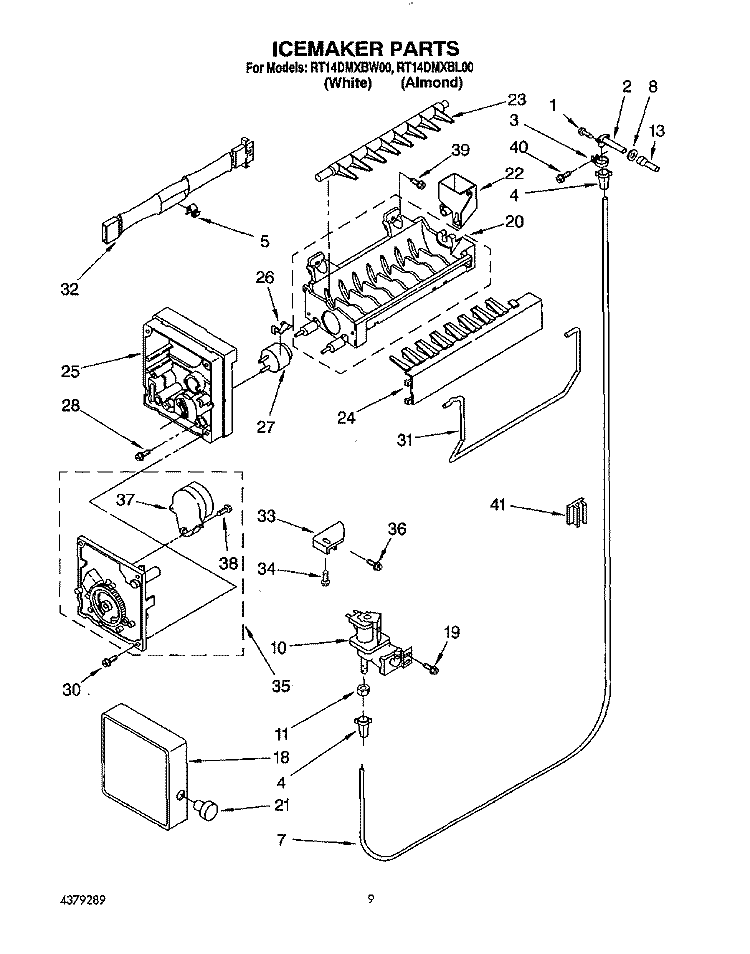 ICEMAKER Diagram and Parts List for RT14DMXBW00  Roper Refrigerator