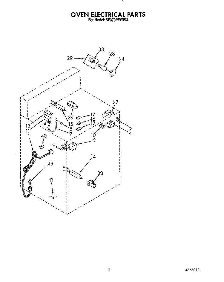 OVEN ELECTRICAL Diagram and Parts List for SF370PEWW3  Whirlpool Range