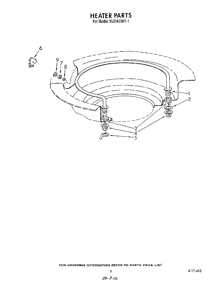 HEATER Diagram and Parts List for KUDA220T1  KitchenAid Dishwasher